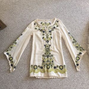 Free People Flared sleeve embroidered tunic